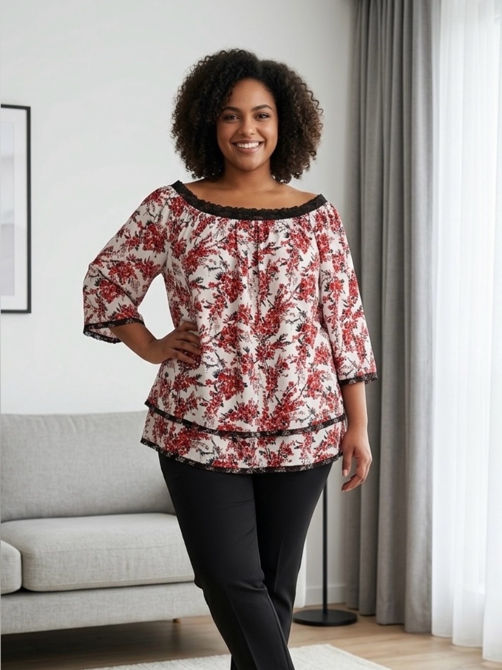 White House Black Market Floral Peasant Top Off Shoulder Blouse Tiered Boho Chic